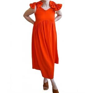 NEW ALTAR beau midi dress in dayglo red